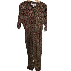 Maggie Lawrence Medallion Print Jumpsuit Elastic Waist Size 11 Vintage 90s Boho